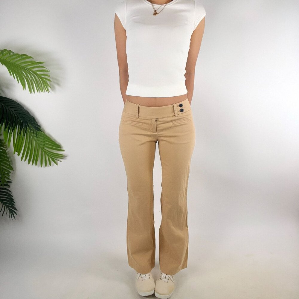 Womens Vintage Y2K Khaki Granola Girl Gorpcore Low Rise Bootcut Chino Pants / 0P